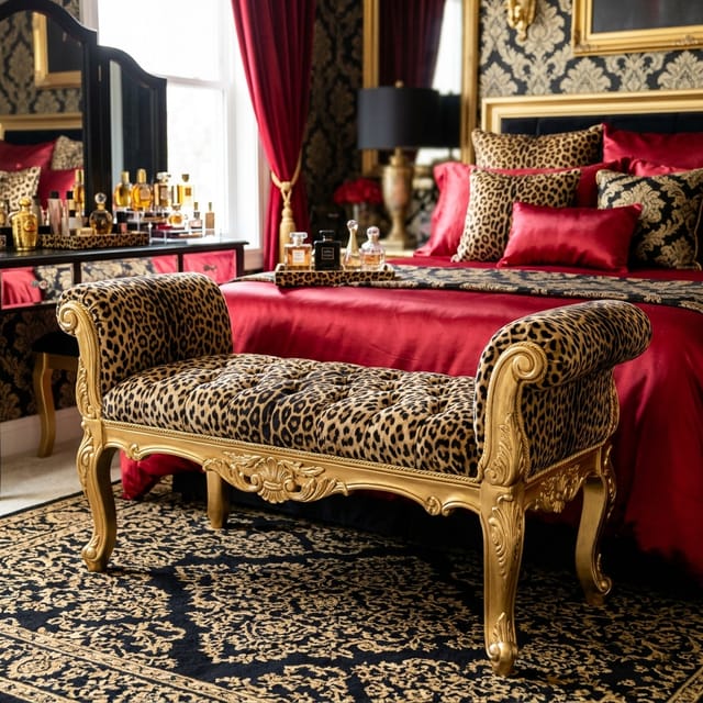 Leopard Velvet Bench