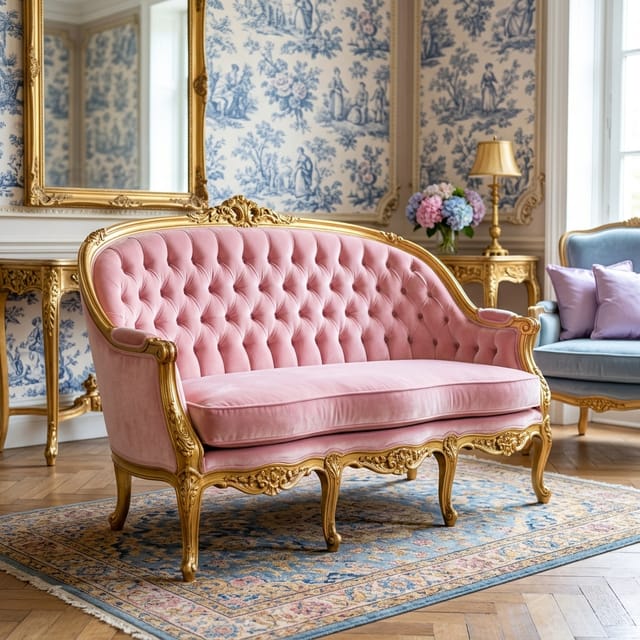 Pink Velvet Settee