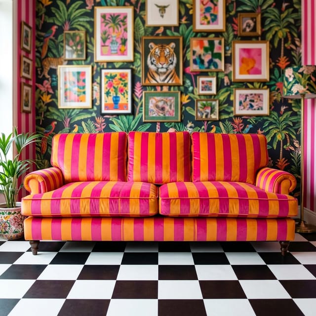 Striped Velvet Sofa