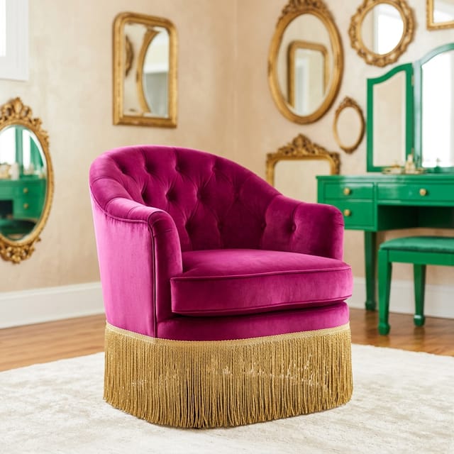 Magenta Velvet Fringe Chair