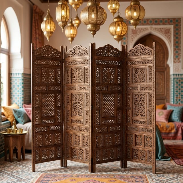 Carved Wood Room Divider